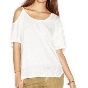 We the Free by Free People Sz  Small Rib After Party Tee linen blend White